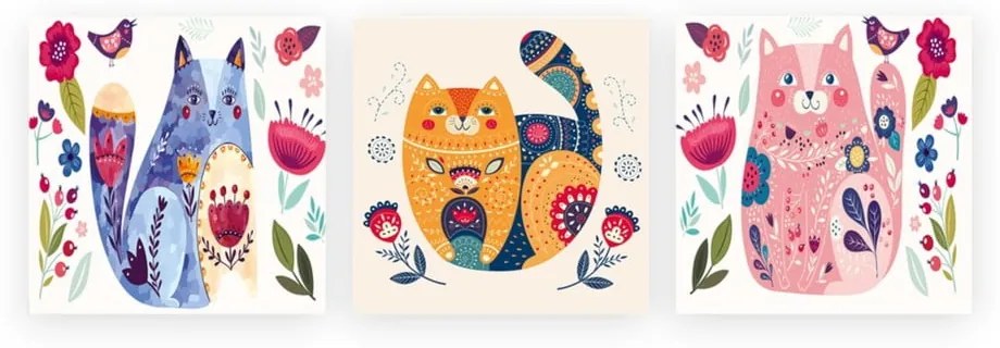 Детски картини в комплект от 3 броя 30x30 cm Cats - Wallity