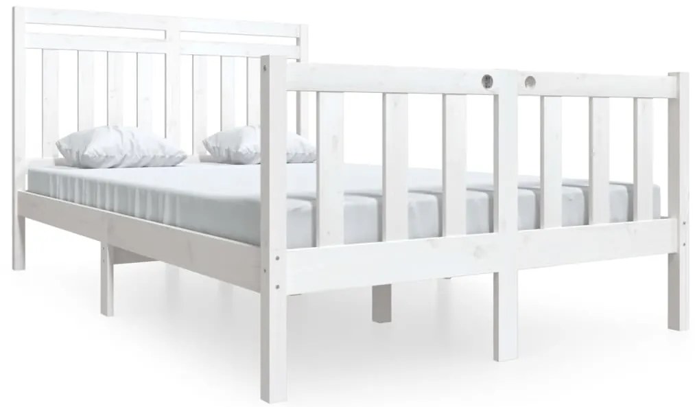 3100695 vidaXL рамка за легло бяло 135x190 см Double масивно дърво