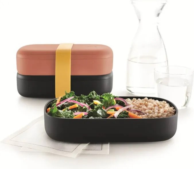 Комплект 2 бр кутии за храна Lekue On The Go 1010221, 500 мл, Херметично затваряне, Отделение за прибори, Клапан за микровълнова, Корал