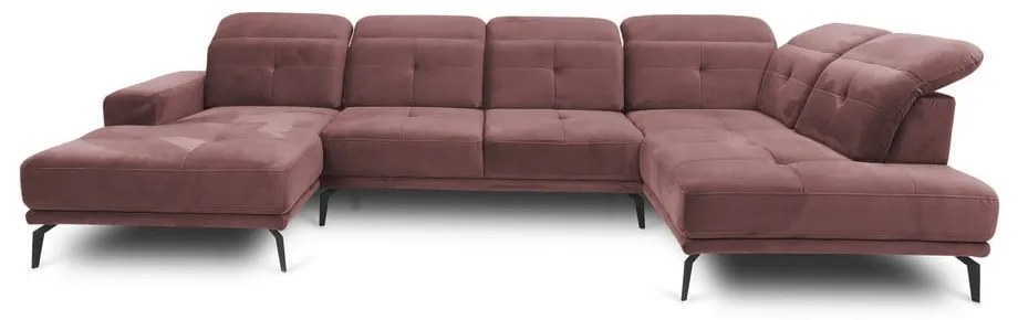 Розов кадифен ъглов диван (десен ъгъл/U форма) Bretan – ELTAP