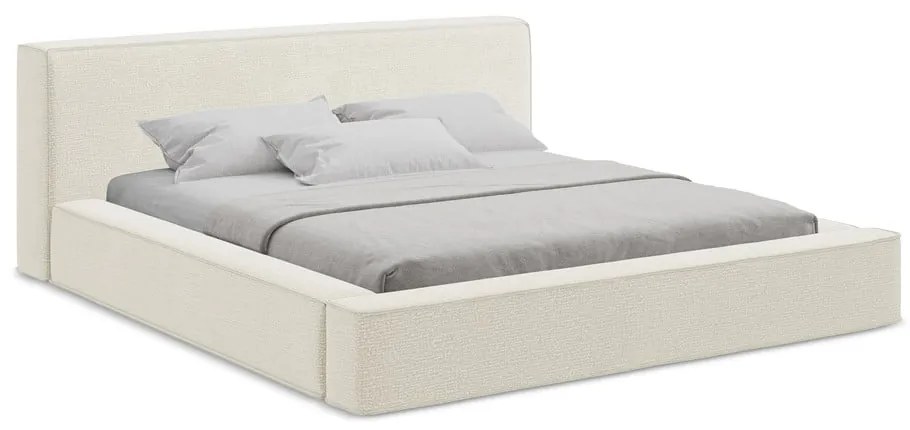 Кремаво тапицирано двойно легло с място за съхранение и решетка 180x200 cm Noho - Makamii