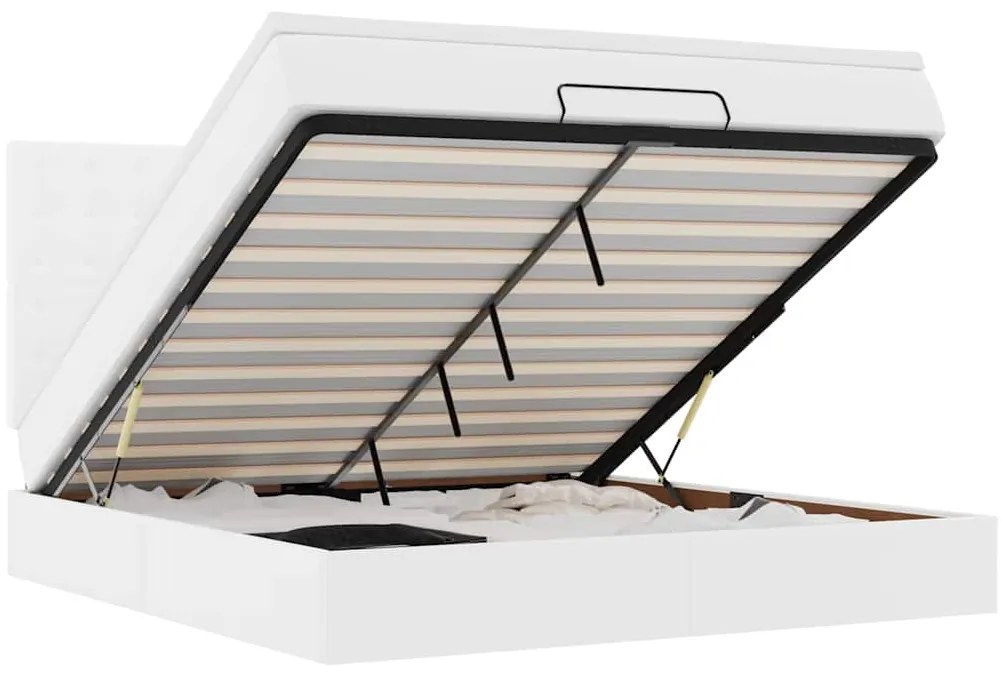 3313861 vidaXL Османска легло с матрак&LED, бяло, 160x200 см, изкуствена кожа