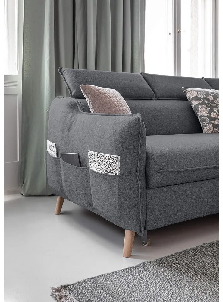 Тъмно сив ъглов разтегателен диван десен ъгъл Sweet Harmony - Miuform