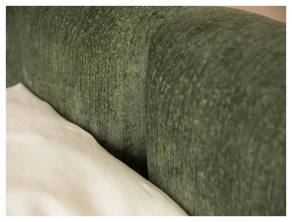 Зелено тапицирано двойно легло с място за съхранение с включена подматрачна рамка 180x200 cm Lupine – Micadoni Home