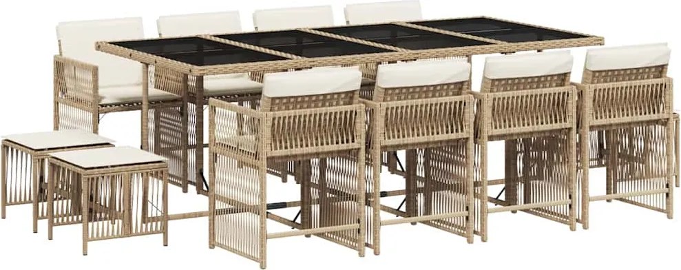 3211702 vidaXL Градински комплект с възглавници, 13 части, бежов полиратан