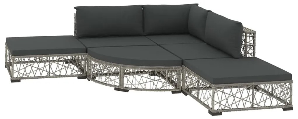 46807 vidaXL Градински лаундж комплект с възглавници 6 части полиратан сив