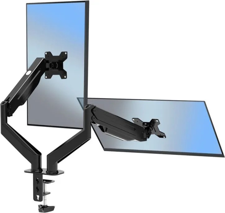 Стойка за монитори Esperanza ERW020, 17"-27", За 2 монитора, Пружинен механизъм, VESA 75/100 mm, До 6 кг на рамо, Черен