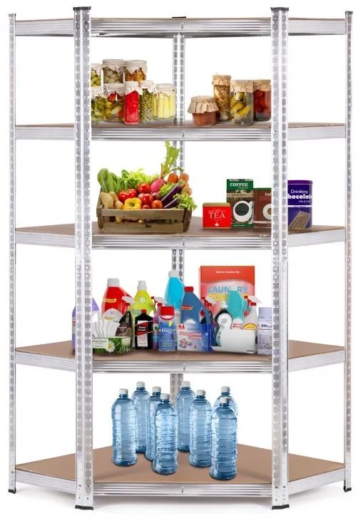 Стабилен ъглов метален стелаж за съхранение с 5 рафта 180 x 90 x 40 cm