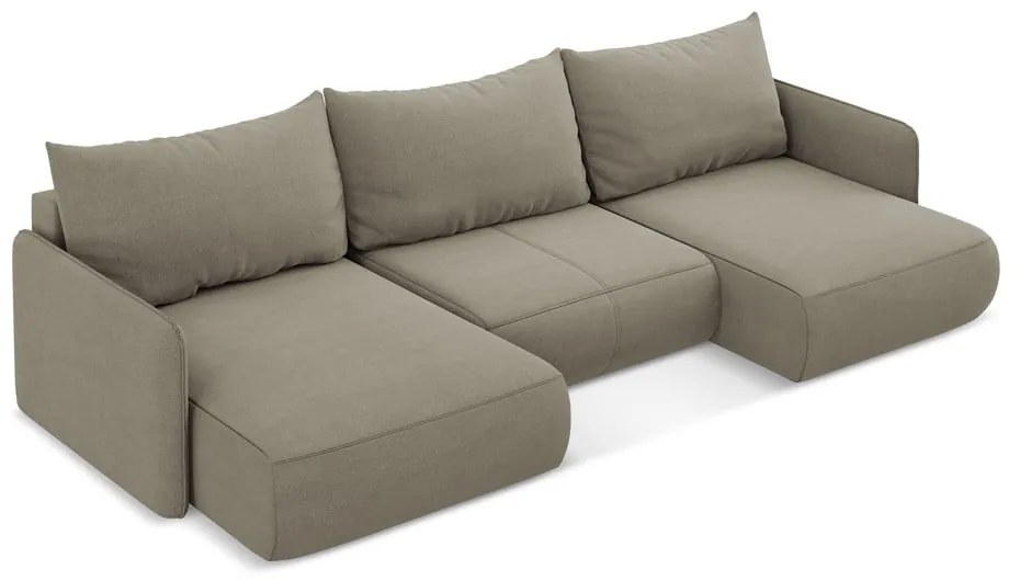 Бежов разтегателен ъглов диван с място за съхранение Nanea – Makamii