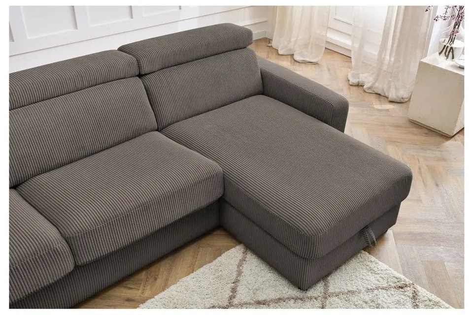 Сивo-кафяв разтегателен ъглов диван от рипсено кадифе (променлив) Monaco – Bobochic Paris