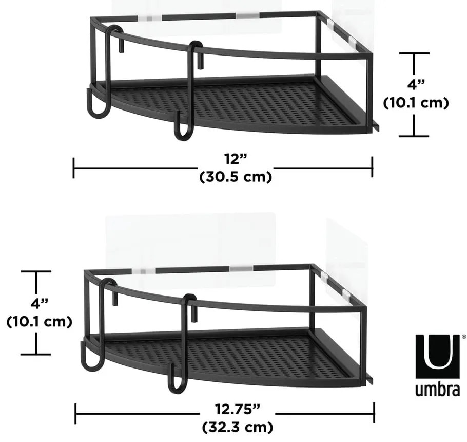 Черни ъглови самоносещи стоманени рафтове за баня 2 бр. Cubiko - Umbra