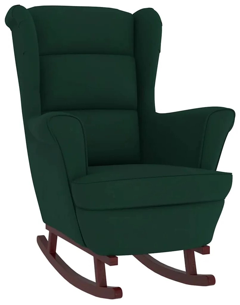 329365 vidaXL Люлеещ се стол с облегалка, тъмнозелен кадифе масивна дървесина