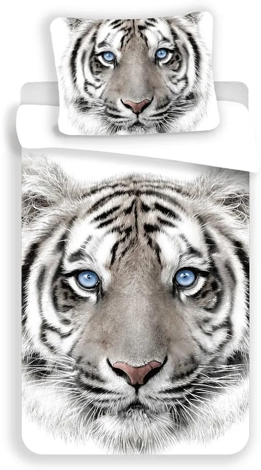 Бяло-сиво единично памучно детско спално бельо 140x200 cm White Tiger – Jerry Fabrics