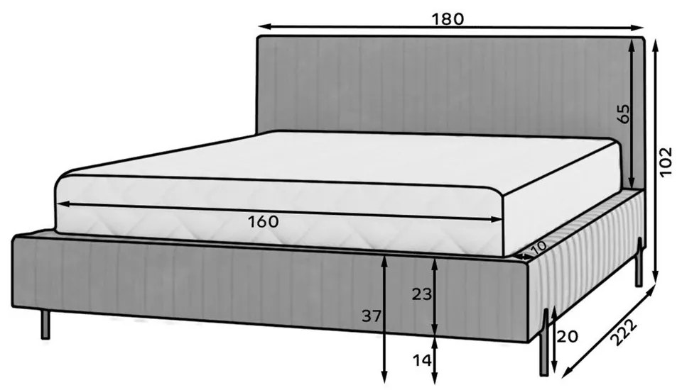 Сиво двойно легло 160x200 cm тапицирано с място за съхранение с включена подматрачна рамка Plissa – ELTAP