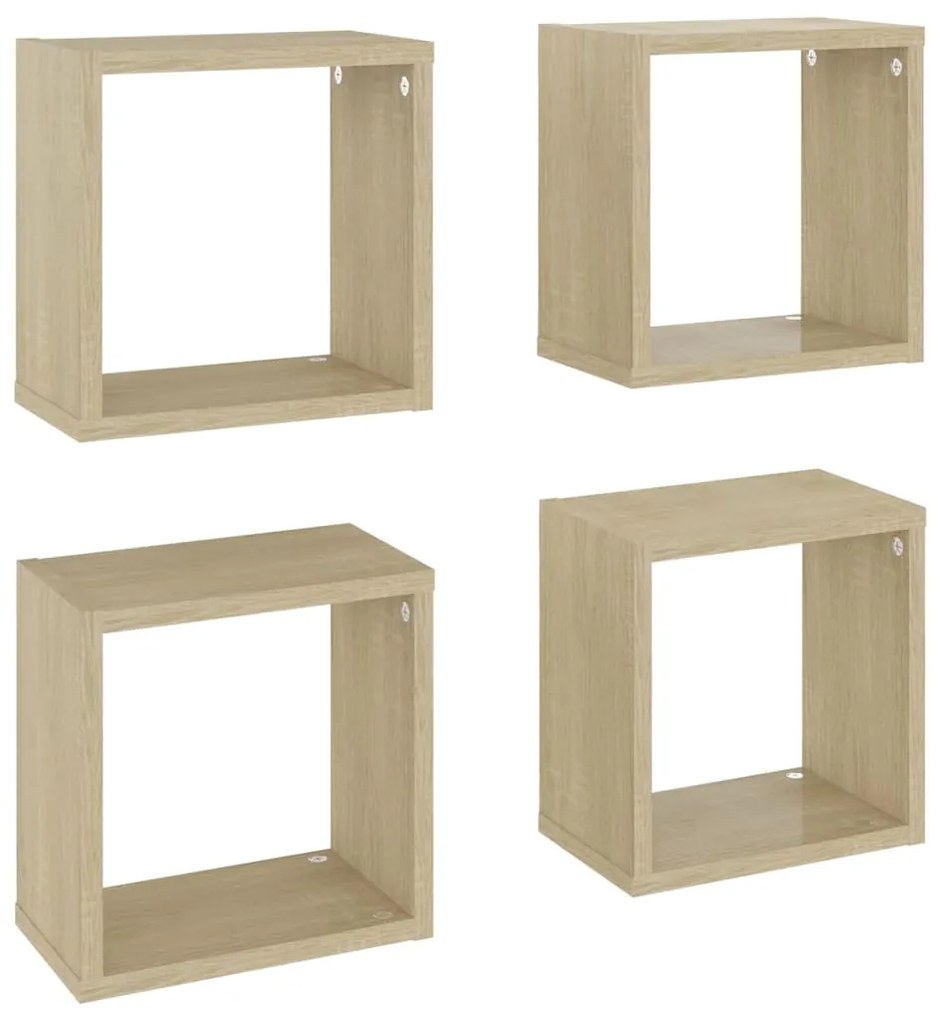 807035 vidaXL Стенни кубични рафтове, 4 бр, дъб сонома, 26x15x26 см