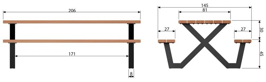 Градинска маса за хранене с пейки, 206 x 145 cm Tablo - WOOOD