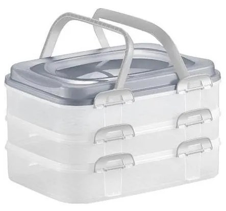 Пикник кутия с дръжки, 3 нива, сива
