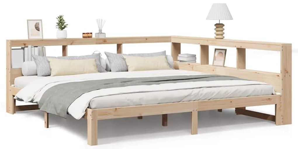 3324370 vidaXL Легло с етажерка за книги, без матрак, 200x200 см, бор масив