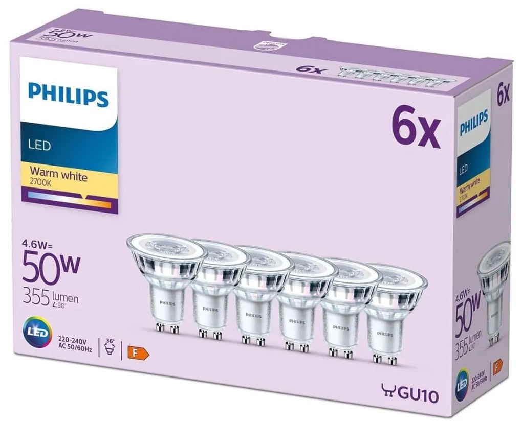 К-кт 6x LED Крушка Philips GU10/4,6W/230V 2700K