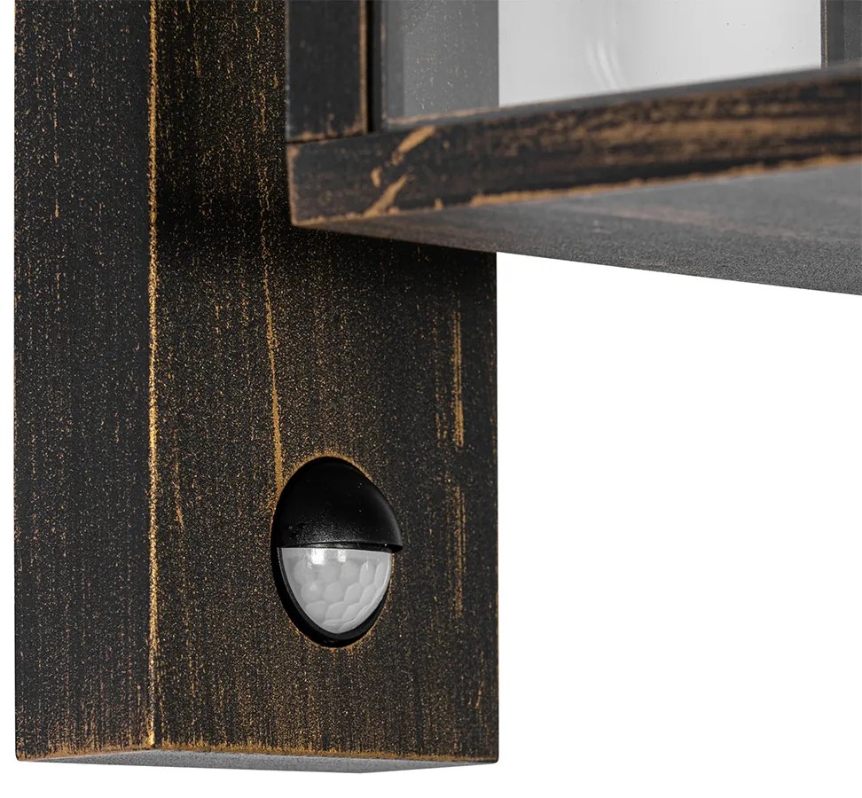 Външна стенна лампа антично злато с датчик за движение IP44 - Charlois