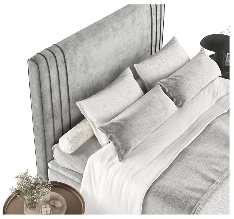 Сиво тапицирано двойно легло с място за съхранение 160x200 cm Musca – Maison de Rêve