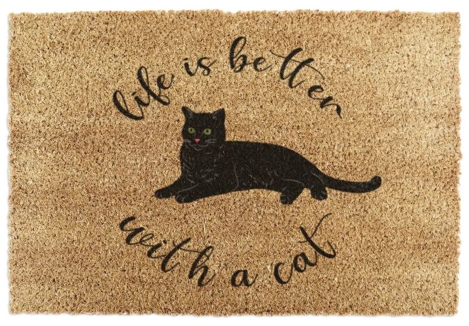 Изтривалка от кокосови влакна 40x60 cm Life Is Better With a Cat – Artsy Doormats