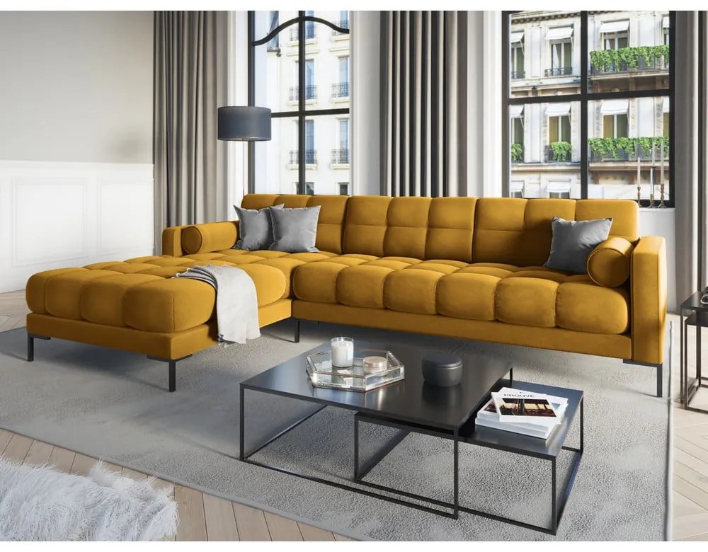 Ъглов диван от жълто кадифе , ляв ъгъл Bali - Cosmopolitan Design