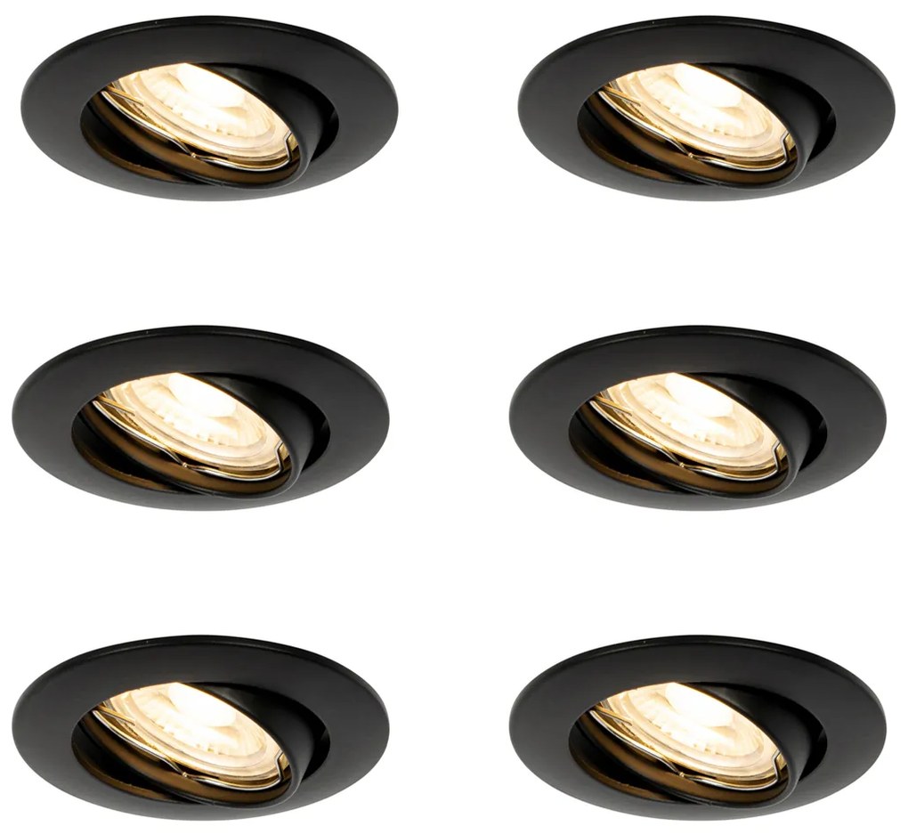 Комплект от 6 черни вградени прожектора GU10 35 mm - Edu