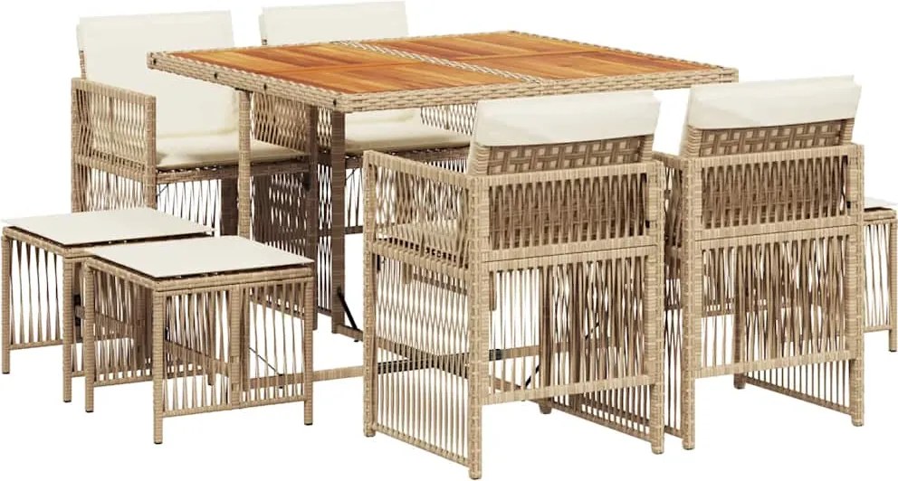 3210964 vidaXL Градински комплект с възглавници, 9 части, бежов полиратан
