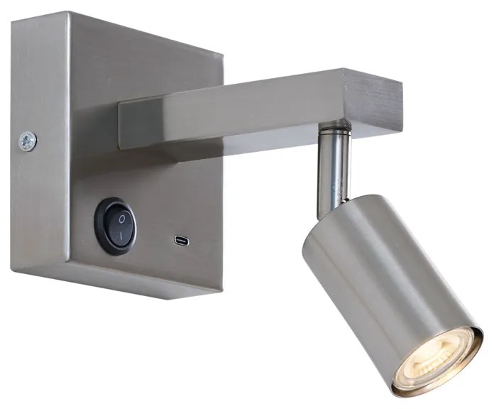 Модерна стоманена стенна лампа с USB-C, накланяща се - Rex