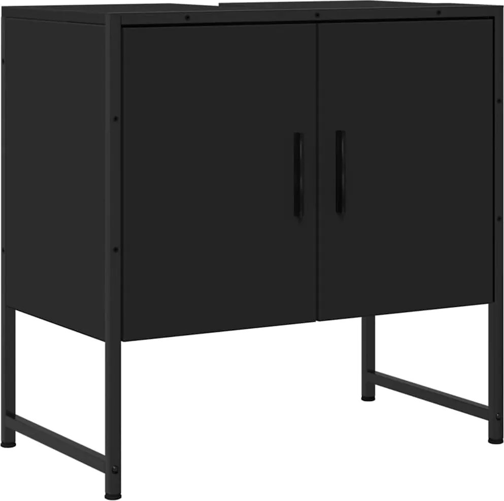 842456 vidaXL Шкаф за мивка за баня, черен, 60x33x60 см, инженерно дърво