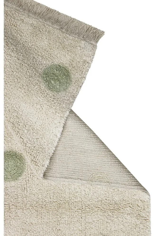 Ръчно изработен памучен детски килим подходящ за пране в цвят каки и кремаво 120x160 cm Hippy Dots Olive – Lorena Canals