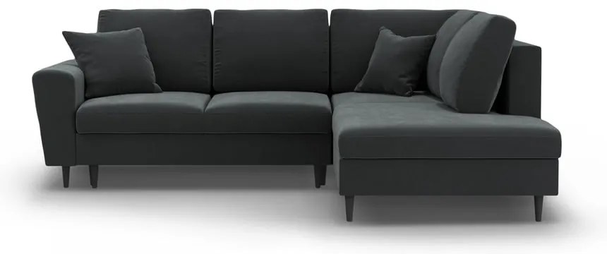 Тъмносив кадифен разтегателен ъглов диван с място за съхранение (десен ъгъл/L форма) Kyoto – Cosmopolitan Design