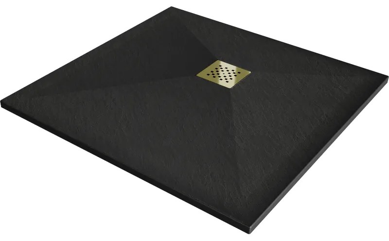 Mexen Stone+ композитен квадратен поддушов съд 100 x 100 см, черен, златен капак - 44701010-G