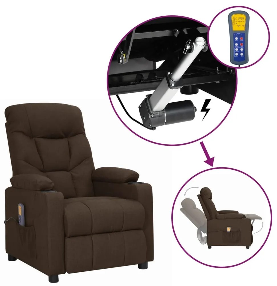 3093472 vidaXL Изправящ масажен стол, тъмнокафяв, текстил