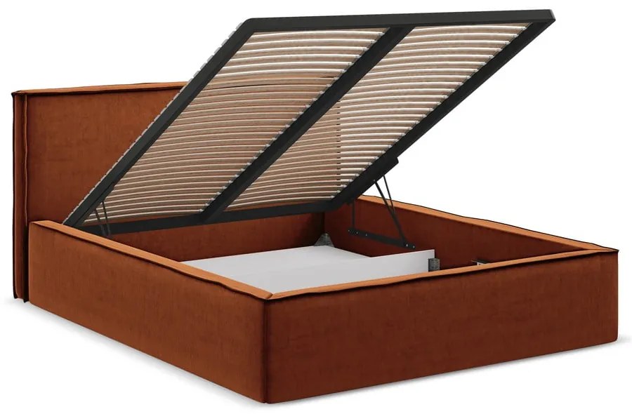 Двойно тапицирано легло с място за съхранение и включена подматрачна рамка в цвят теракота 180x200 cm Anani – Makamii