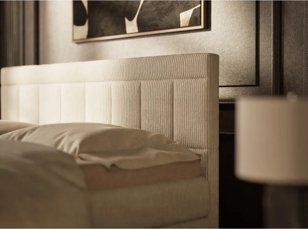 Бежово боксспринг легло 180x200 cm с място за съхранение Caya – Maison de Rêve