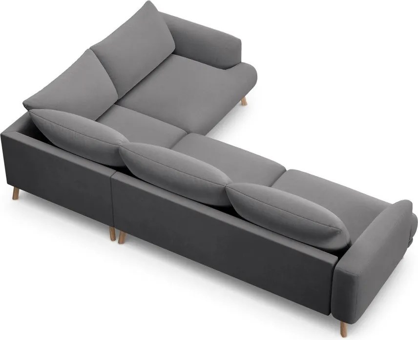 Сив кадифен ъглов диван (десен ъгъл/L форма) Naomi – Micadoni