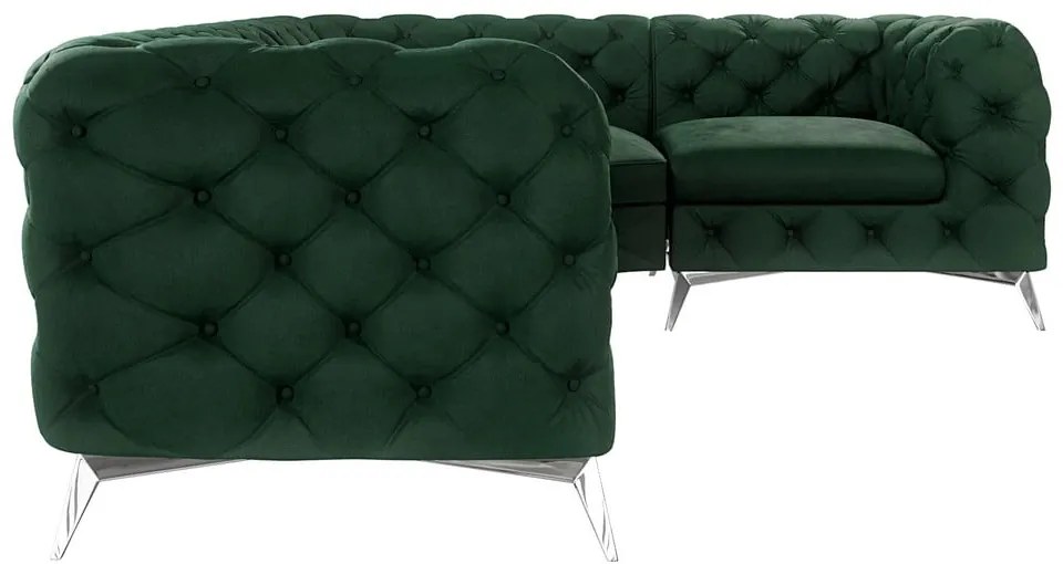 Тъмнозелен кадифен ъглов диван (десен ъгъл/L форма) Chelsea – Ropez