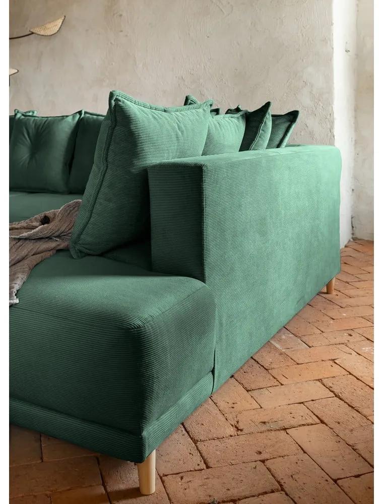 Зелен велурен разтегателен диван (десен ъгъл) Lazy Lukka - Miuform