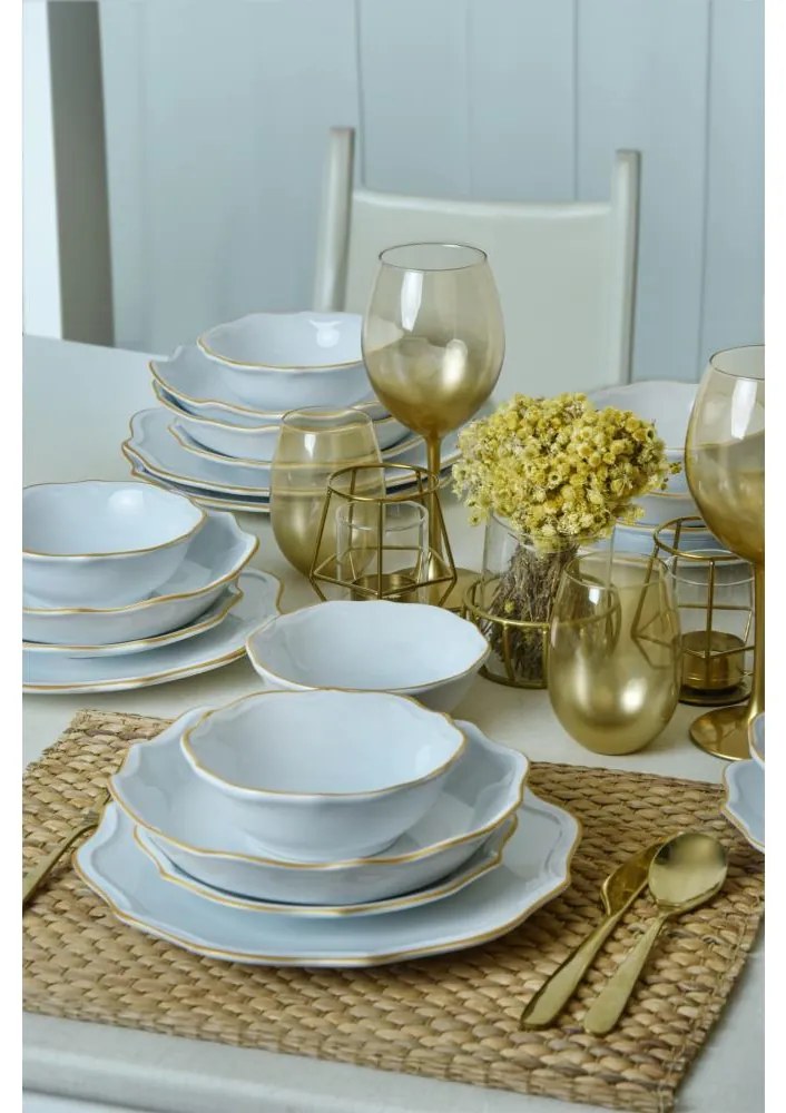 Комплект за хранене 24 части бял/златен/каменна керамика