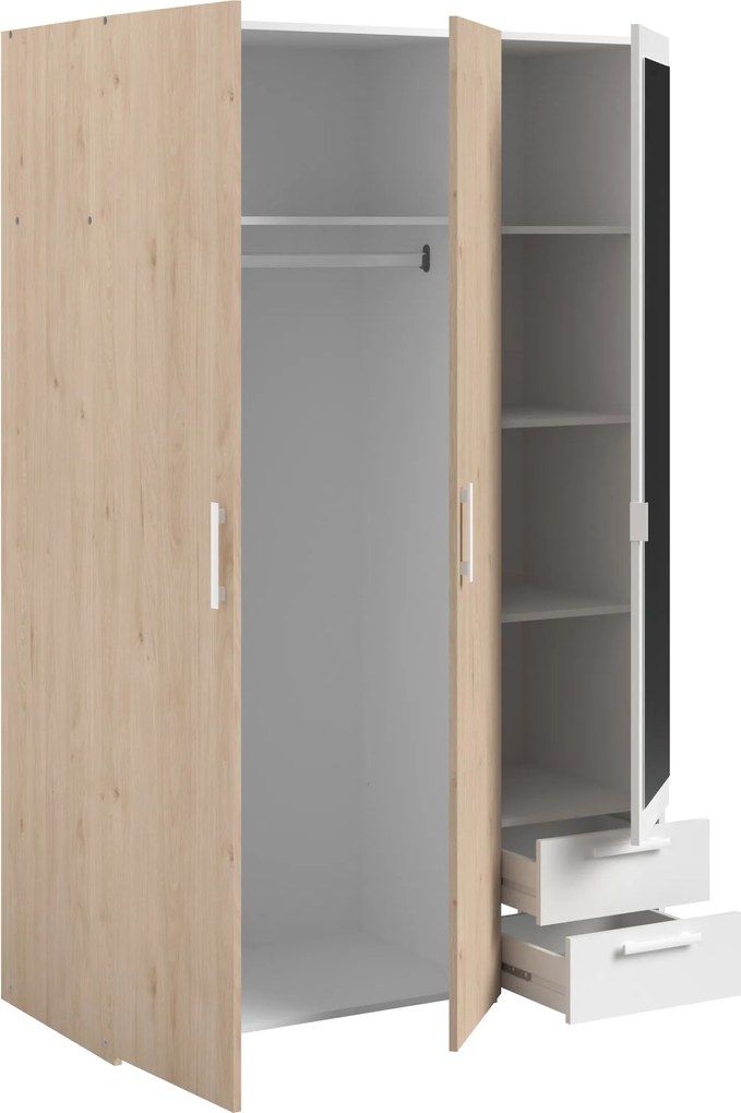 Гардероб Dorm 3-врати с огледало-Сонома - бял