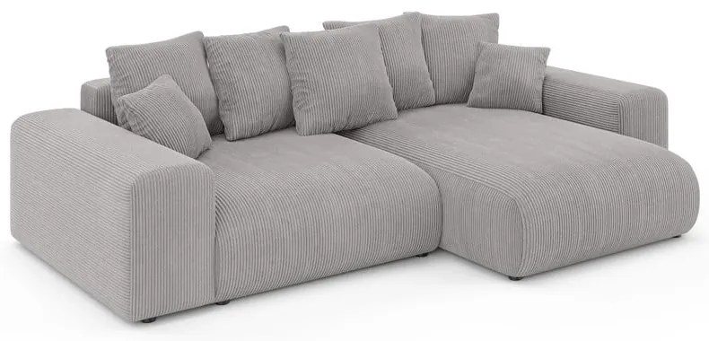 Светлосив разтегателен ъглов диван с място за съхранение от рипсено кадифе (променлив) Luma – Ropez