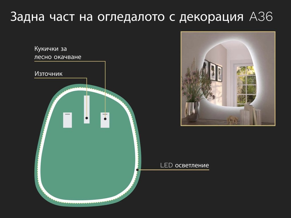 Огледало с органична LED подсветка A36 66×76