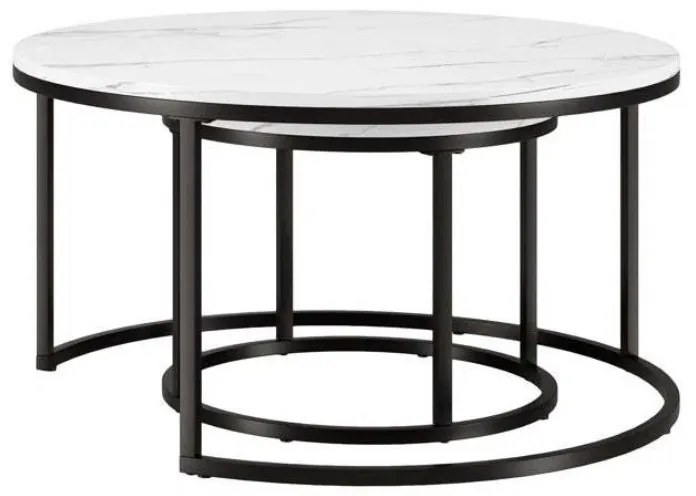 Комплект от 2 кръгли масички за кафе - бял и черен мрамор