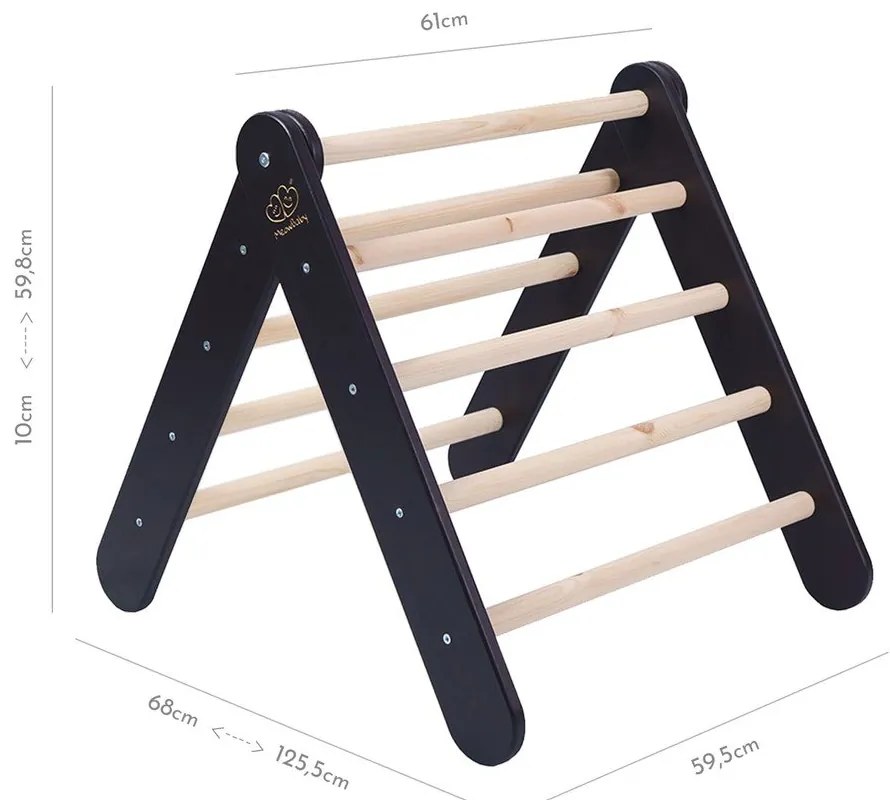 Черен пиклер триъгълник от масивен бор 60x60x60 cm Montessori – Meowbaby
