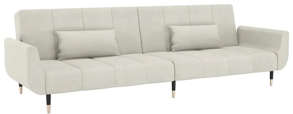 337591 vidaXL 2-местно разтегателно канапе с две възглавници, кремаво, кадифе