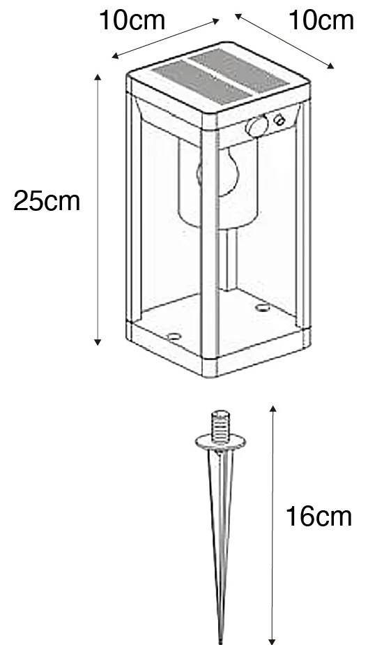 Външна подова лампа тъмно сива 25 см с димираща светлина и сензор на слънчева енергия - Sonne