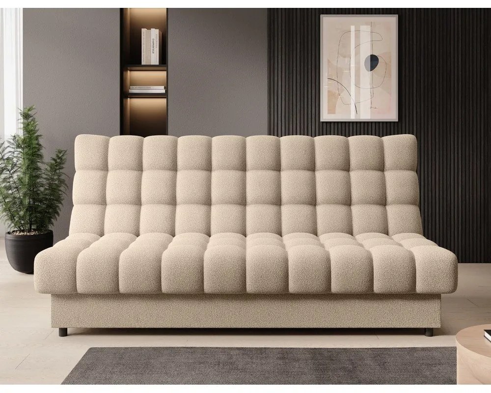 Бежов разтегателен диван с място за съхранение от букле 197 cm Clareta – ELTAP