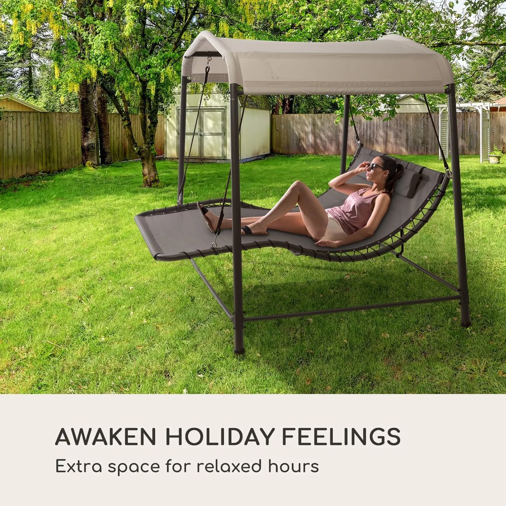Blumfeldt Palermo, двоен люлеещ се шезлонг, свободно стоящ, стоманена рамка, възглавница, покрив, сив